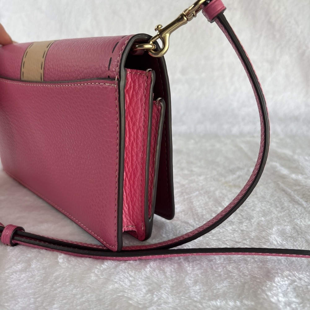 COACH Anna Foldover Crossbody Clutch Pink Pebble Leather Trompe L'oeil CH181 - Picture 6 of 16